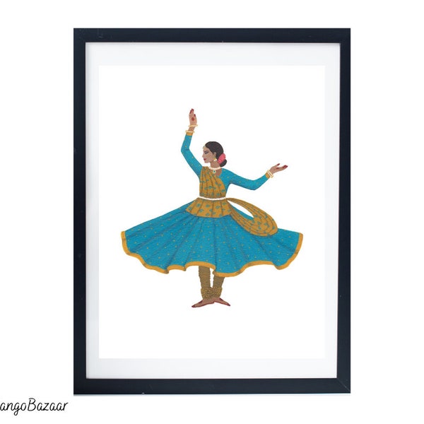 « Danseuse indienne Kathak, danse classique, bollywood, décor bohème sud-asiatique indien desi, art numérique imprimable » par MangoBazaar