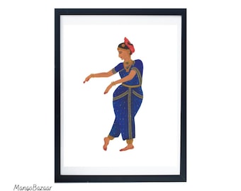 Kuchipudi Dancer Art Print, Gouache Painting (Digital Download)