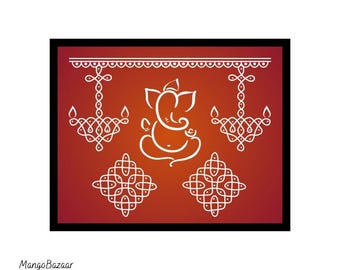 Ganapati Pulli Kolam Rangoli Indian Traditional Design Wallart instant digital printable art by MangoBazaar