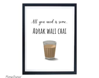 Indian Chai art, desi masala cutting chai, tea wall art for home, kitchen, restaurant cafe decor, printable digital art by MangoBazaar