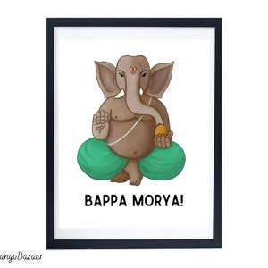 Bappa Morya Ganapati wall art, Hindu Ganesha pooja meditation yoga room entryway living room decor, printable digital art by MangoBazaar