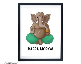 Bappa Morya Ganapati wall art, Hindu Ganesha pooja meditation yoga room entryway living room decor, printable digital art by MangoBazaar