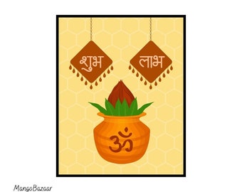 Shubh Labh Kalash Diwali Print, Hindi Sanskrit Auspicious Art (Digital Download)