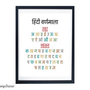 Hindi Varnamala printable, hindi alphabet indian room decor, nursery baby and kids room decor instant download by MangoBazaar