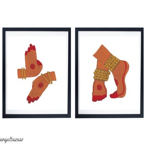 Indian Dancer Eyes Hands and Feet, Set of 2 Classical South Asian Brown Indian Dancer, Instant Download Printable Digital Art by MangoBazaar