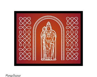 Lord Murugan Kartikeya Kolam Design, Indian Home Decor (Digital Download)