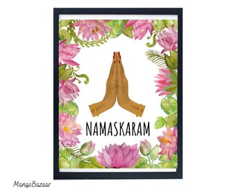 Namaskaram Hands Lotus Print, Indian Welcome Sign (Digital Download)