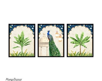 Pichwai Peacock Print Set, Traditional Indian Wall Art (Digital Download)