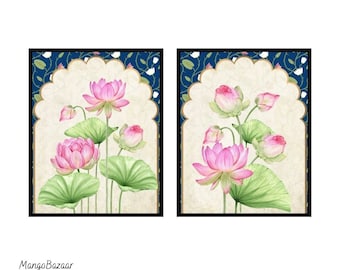 Pichwai Lotus Painting Set, Traditional Indian Wall Art (Digital Download)