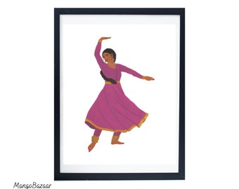 Indian Kathak dancer, classical dance, bollywood, kids girls living room entryway studio dorm decor, printable digital art by MangoBazaar