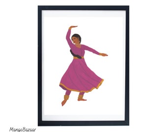Kathak Dancer Art Print, Gouache Painting, Indian Classical Dance (Digital Download)