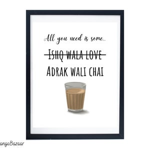 Funny Indian Chai art, desi masala cutting chai, tea wall art for home, kitchen, restaurant cafe decor, printable digital art by MangoBazaar