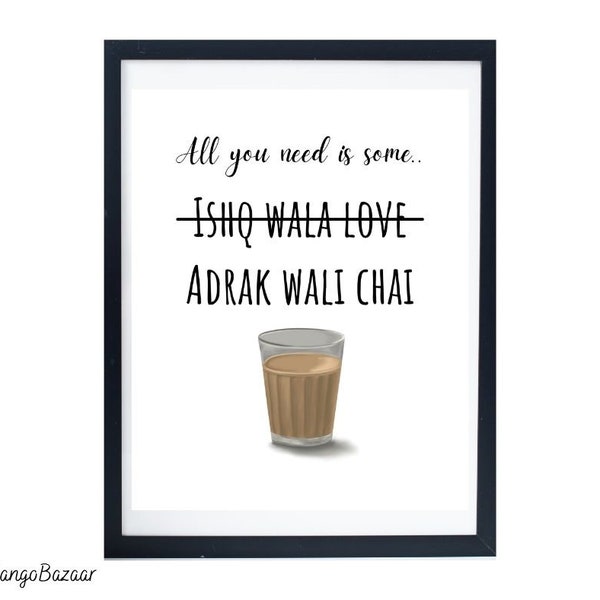 Funny Indian Chai art, desi masala cutting chai, tea wall art for home, kitchen, restaurant cafe decor, printable digital art by MangoBazaar