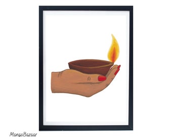 Diwali Diya Art Print, Hindu Festive Decor (Digital Download)