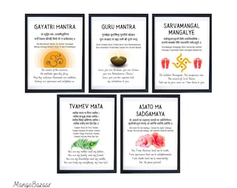Sanskrit Shlokas Set of 5 Art Prints, Hindu Prayer Chant (Digital Art)