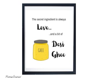 Funny Indian Kitchen wall art, desi ghee decor, cafe restaurant decor, instant download, printable digital art by MangoBazaar