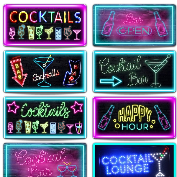Neon Sign for Cocktail Bar/Club - Drinks Party Metal Wall Art, Retro Decor for Home, Pub, Man Cave, Kitchen, Tiki Bar Hanging Gift Plaque