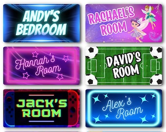 Bedroom Door Sign - Gift for Kids Personalised Sign for Boys & Girls Room, Custom Neon Effect Gaming, Playroom and  Nursery Wall Art