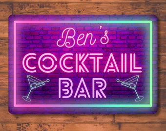 Letrero de neón personalizado para bar: arte mural de cócteles, decoración para el hogar