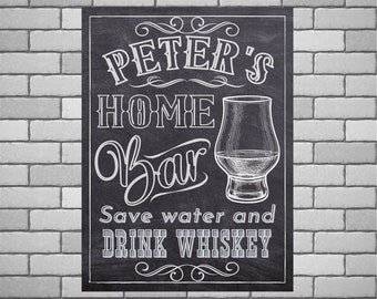 Personalised Whisky Bar Sign: Chalkboard Style Metal Wall Art