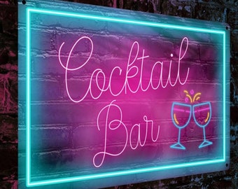 Letrero de cóctel personalizado: Impresión con efecto neón, decoración retro para bar.