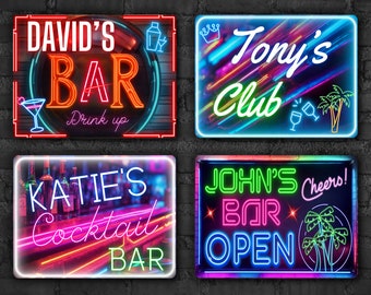 Personalised Neon Signs - Cocktail Metal Wall Art for Bar/Club - Retro Decor for Home Pub Drinks, Man Cave, Kitchen, Bartender Gift Plaque