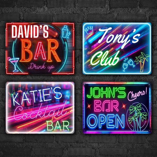 Personalised Neon Signs - Cocktail Metal Wall Art for Bar/Club - Retro Decor for Home Pub Drinks, Man Cave, Kitchen, Bartender Gift Plaque