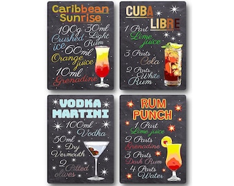 Placas de cócteles para el bar de casa - Pósteres de recetas: Arte de bebidas Tiki