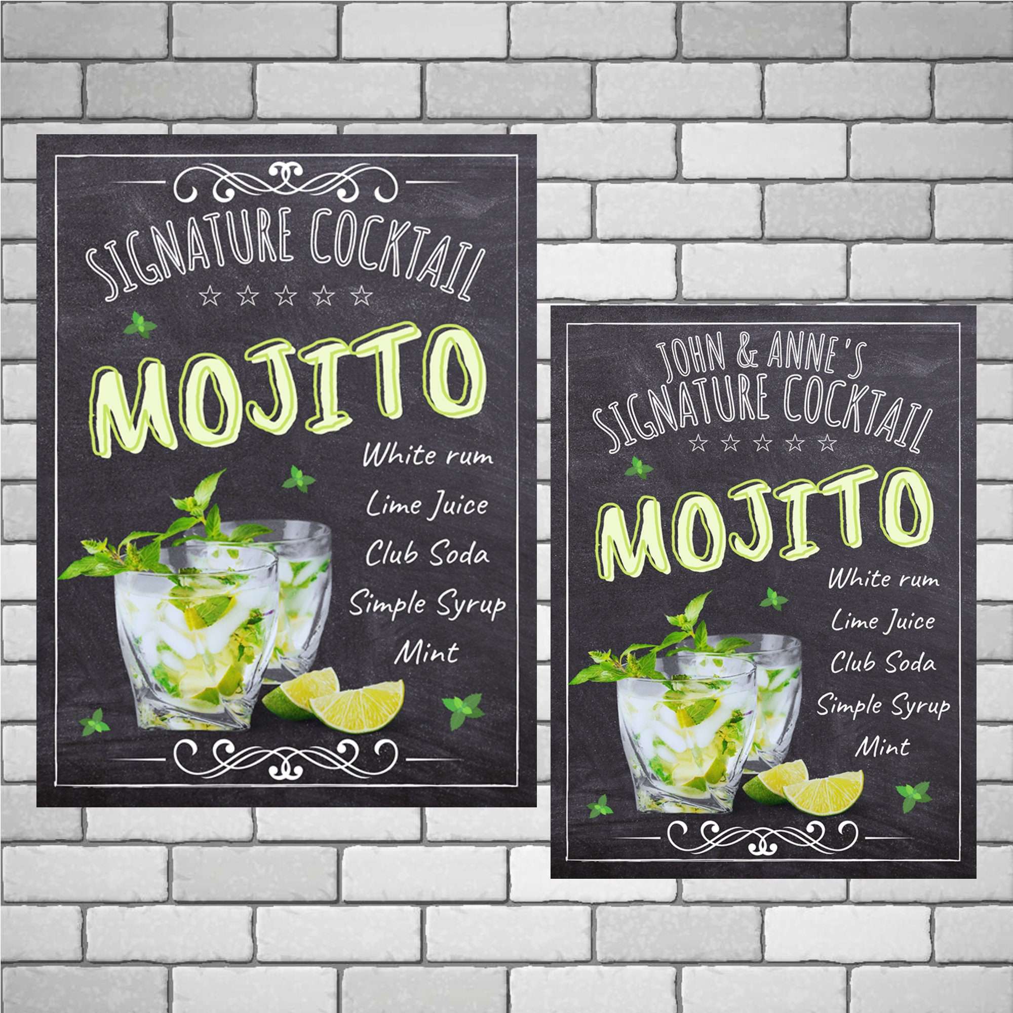 Personalised Mojito Recipe Metal Sign: Chalkboard Tiki Bar Decor