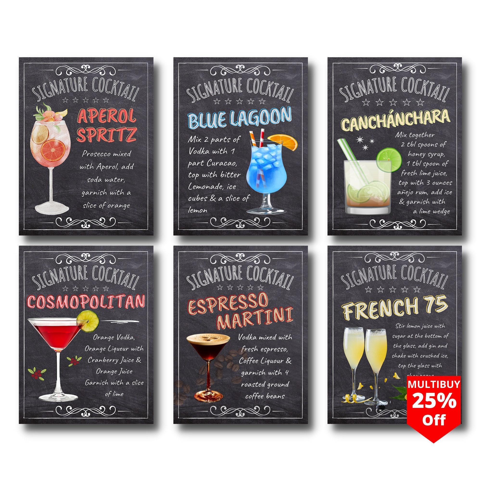 Letreros de bar con recetas de cócteles - Arte mural de metal, pósteres  Tiki clásicos para decoración de cocina y hogar, set de bebidas alcohólicas  para la cueva del hombre, placa de