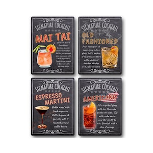 Cocktail Recipes Metal Bar Signs: Tiki Drink Wall Art