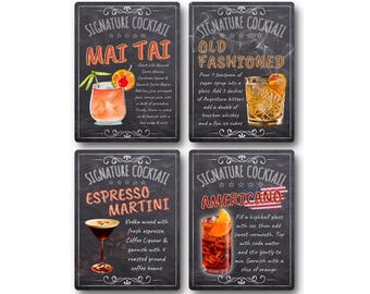 Cocktail Recipes Metal Bar Signs: Tiki Drink Wall Art