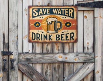 Retro Home Bar Sign: Drink Beer Man Cave - Pub Metal Wall Art - Christmas Gifts