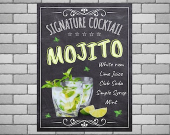 Personalised Mojito Recipe Metal Sign: Chalkboard Tiki Bar Decor