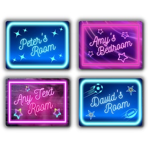 Personalised Bedroom Sign - Retro Neon Style Door Sign for Girls, Kids, Gaming, Playroom or Nursery