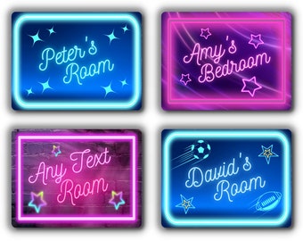 Personalised Bedroom Sign - Retro Neon Style Door Sign for Girls, Kids, Gaming, Playroom or Nursery