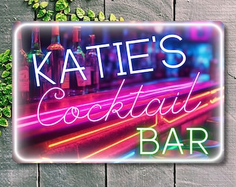 Personalised Neon Sign for Bar Cocktail Wall Art Metal Signs for Pub/Club - Retro Home Decor, Drinks, Man Cave, Bartender Gift Plaque