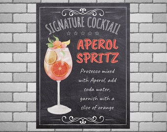 Letrero metálico personalizado de Aperol Spritz: decoración de bar tiki estilo pizarra