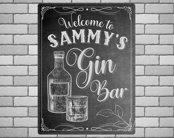 Personalised Gin Bar Sign: Chalkboard Style Metal Wall Art