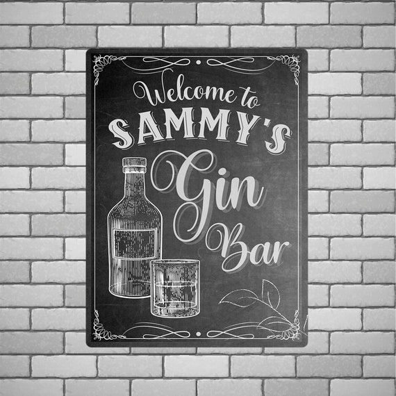 Personalised Gin Bar Sign: Chalkboard Style Metal Wall Art