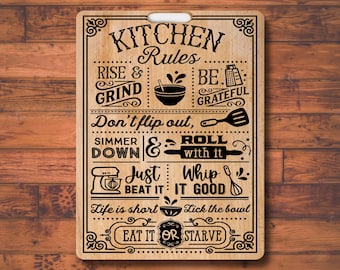 Placa metálica de arte mural "Reglas de cocina": Citas de chefs y familia