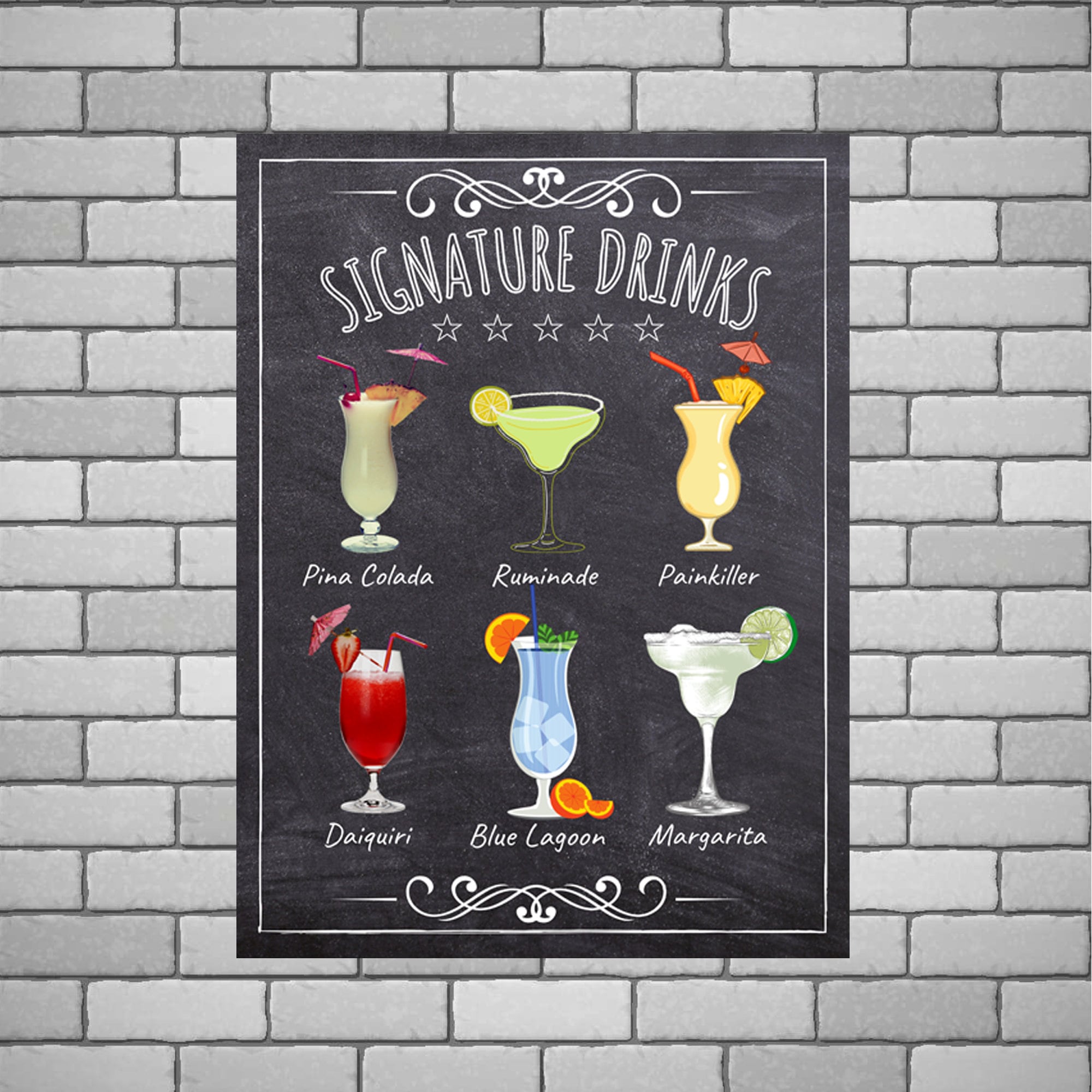 Personalised Metal Cocktail Sign: Chalkboard Style Tiki Bar Decor