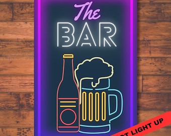 Personalised Neon Style Bar Sign: Retro Metal Cocktail Art