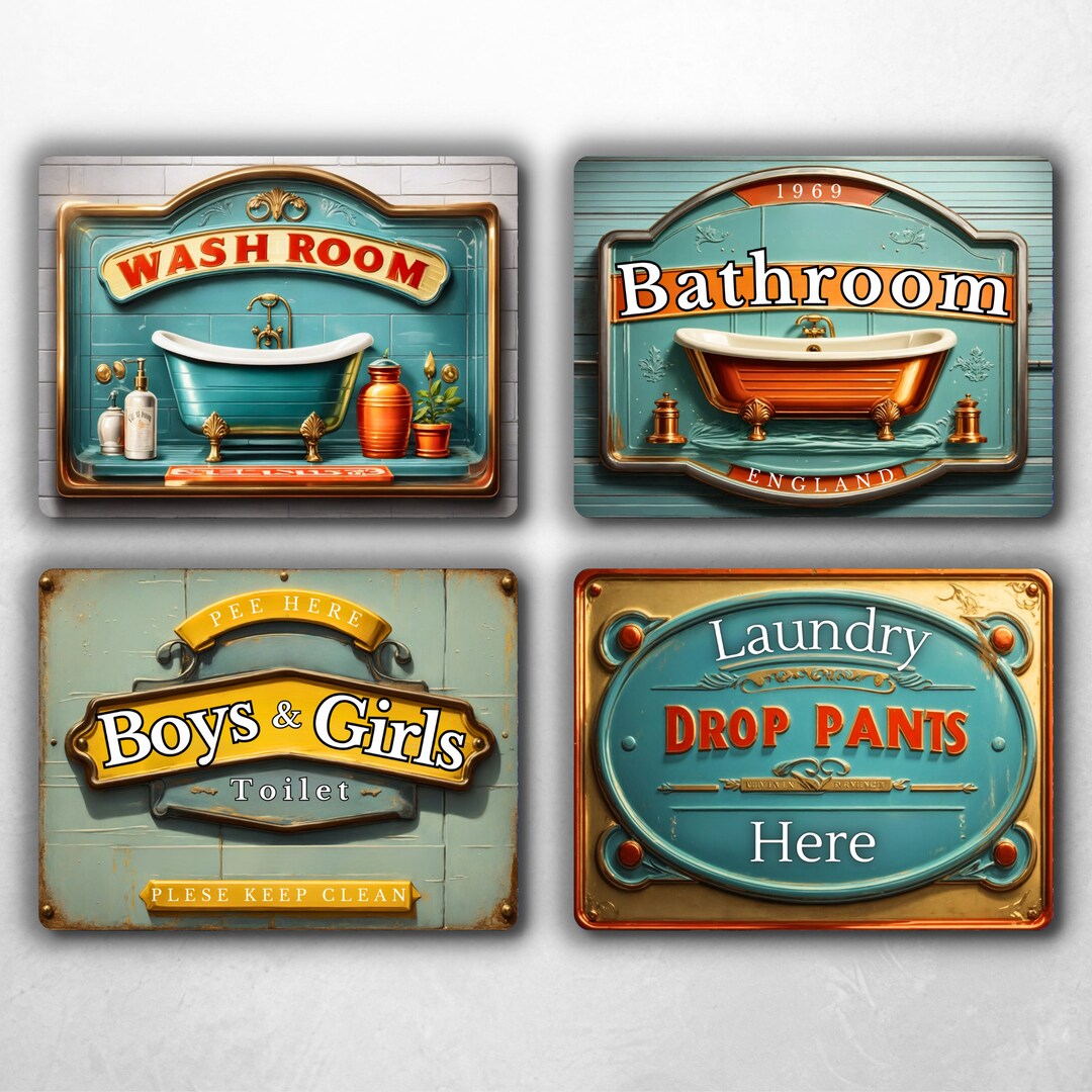 Sign for Bathroom Door, Vintage Metal Signs for Washroom, Laundry Utility, Bath & Toilet - Etsy