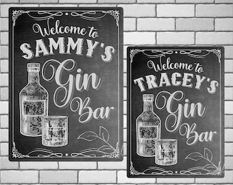 The Gin Bar Sign Retro 80's style out door sign A4 metal plaque 
