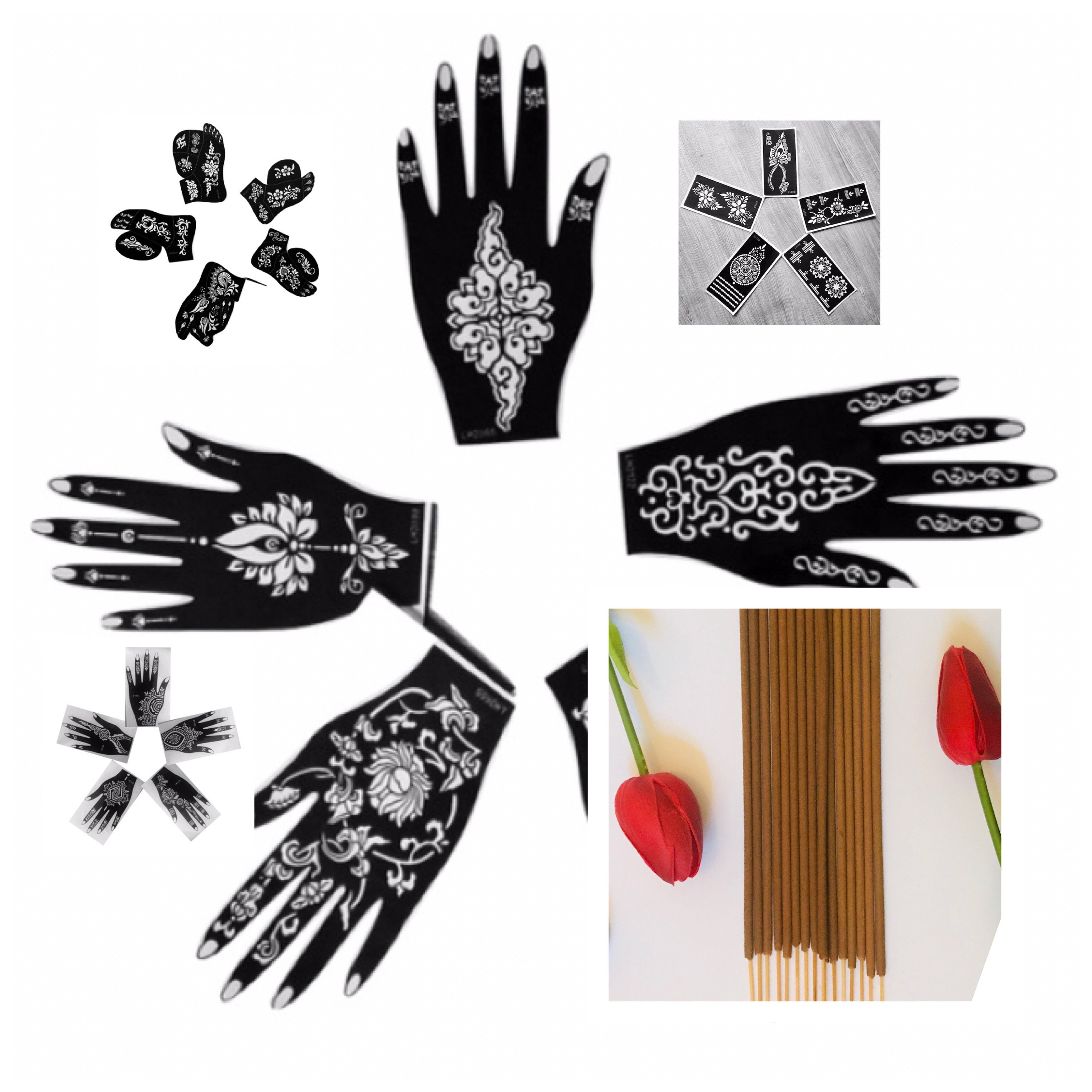 1pc henna stencil design and 17pc incence sticks tattoo etsy