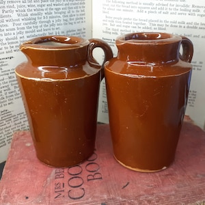 Victorian Pair Stoneware Cream Jugs - Treacle Glaze Colour