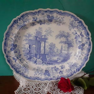 Early Victorian Blue and White Platter - John Rogers & Sons - &quot;ATHENS&quot; Pattern c1830