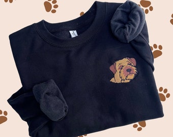 Custom Dog Portrait Embroidered Sweatshirt , Personalized Border Terrier Face and Pet name Sweatshirt