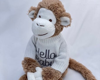 Personalized Monkey Soft Toy, Newborn Baby Gift, Baby Shower Gift , Custom Toys, Unique gift, Embroidered Baby Name , Page Boy , Flower Girl